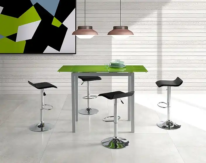 Mesa de cocina alta extensible Porto cristal verde - Mesas de cocina