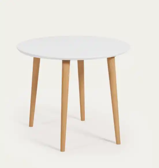 Mesa nordica redonda extensible blanco mate haya 90-170×90 cm