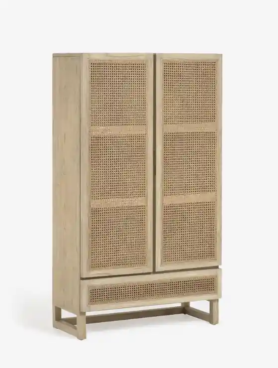 Armario Mareti madera maciza y chapa mindi con ratán 90x160cm - Armarios
