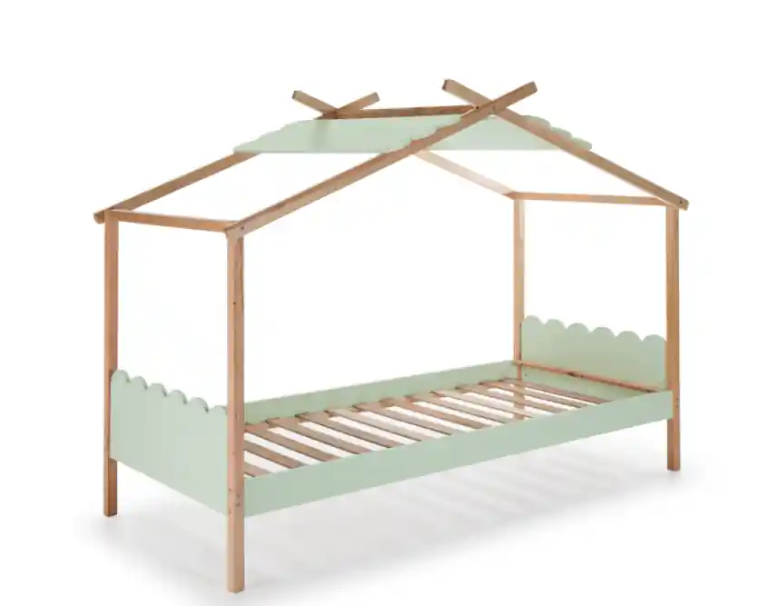 Cama Cabaña juventil Nuvem madera de pino verde 90×190 cm - Camas y canapes