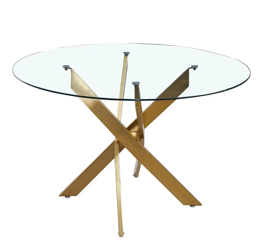 Mesa de comedor redonda cristal acero dorado Ruth new 120 cm - Mesas de comedor