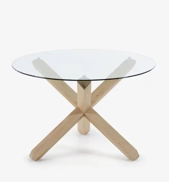 Mesa nórdica redonda cristal y madera maciza roble 120 cm - Mesas de comedor