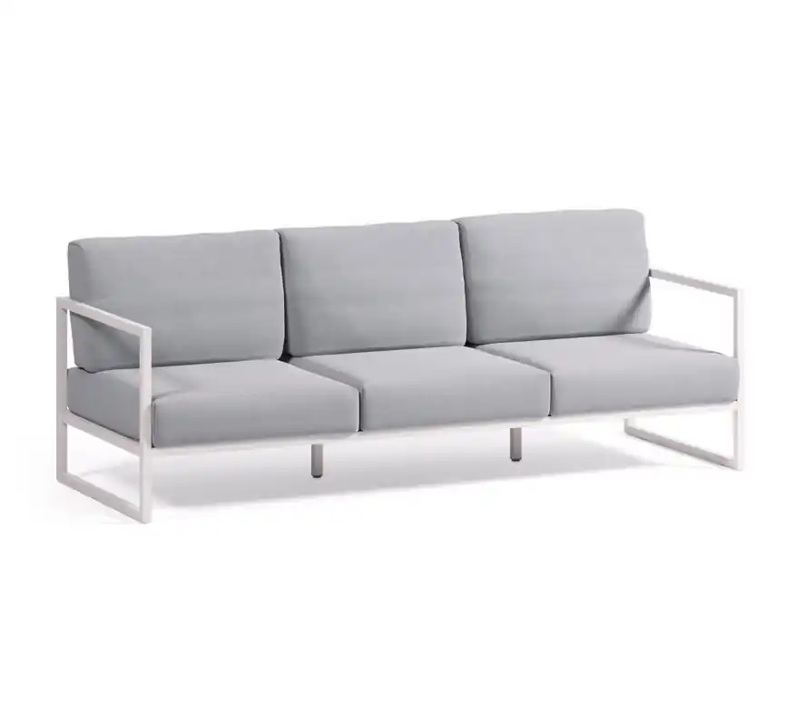 Sofa terraza aluminio blanco tapizado gris claro 3 plazas vela - Sofas terraza