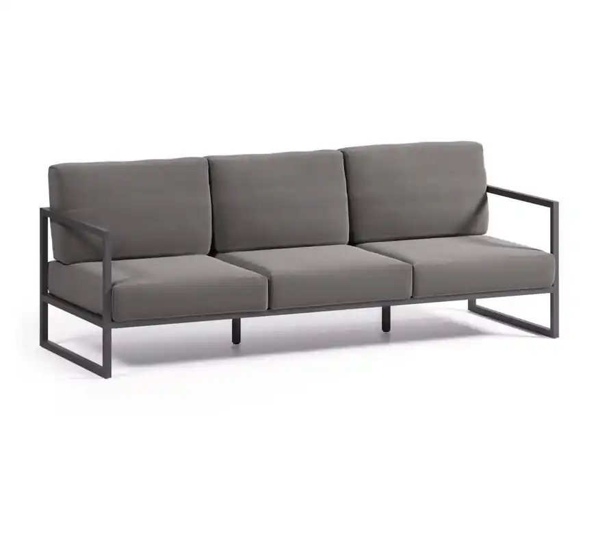 Sofa terraza aluminio antracita tapizado grafito 3 plazas vela - Sofas terraza