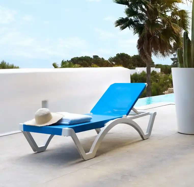 Tumbona ABS blanco textilene azul sorrento - Tumbonas aluminio