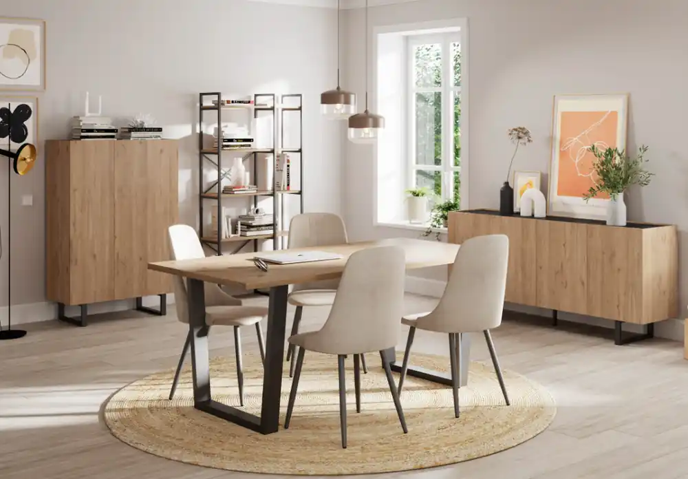 Mesa Francesca roble acero negro 180×100 cm - Mesas de comedor