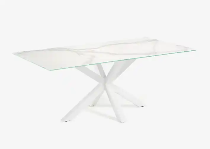 Mesa Ikon new porcelanico mármol patas de acero blanco 180×100 - Mesas de comedor