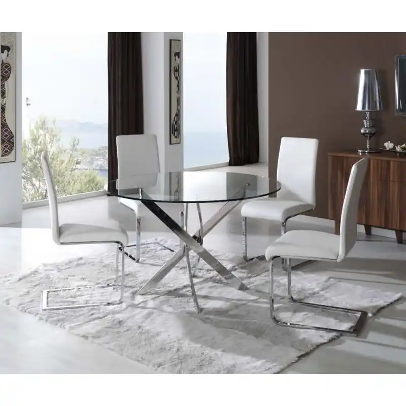 Mesa Dakota redonda cristal transparente 100cm - Mesas de comedor