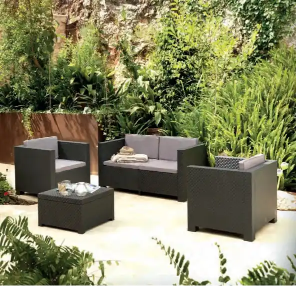 Set sofa terraza poliratan antracita cojines gris Male 4 plazas - Sofas terraza