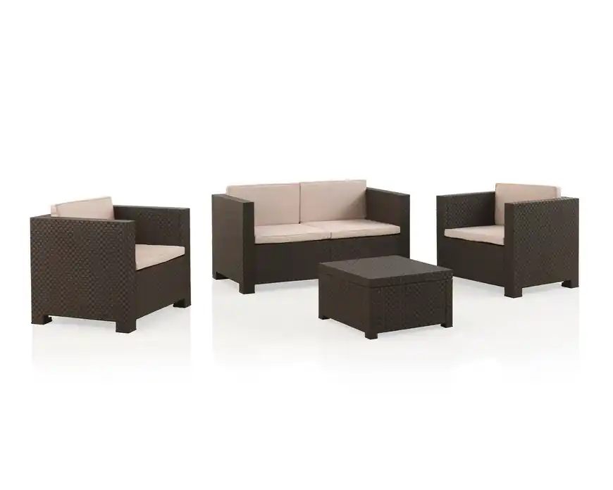 Set sofa terraza poliratan chocolate cojines beige Male 4 plazas - Sofas terraza