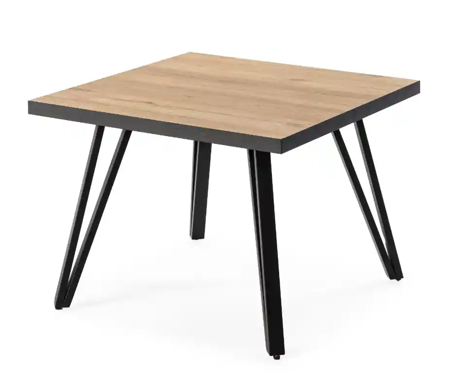 Mesa auxiliar Sindi natural pies metal negro 60×60 cm - Mesas de centro y auxiliares
