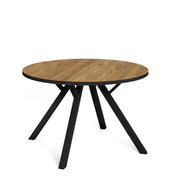Mesa de comedor redonda Beni natural bocamina y patas en metal negro 120cm - Mesas de comedor
