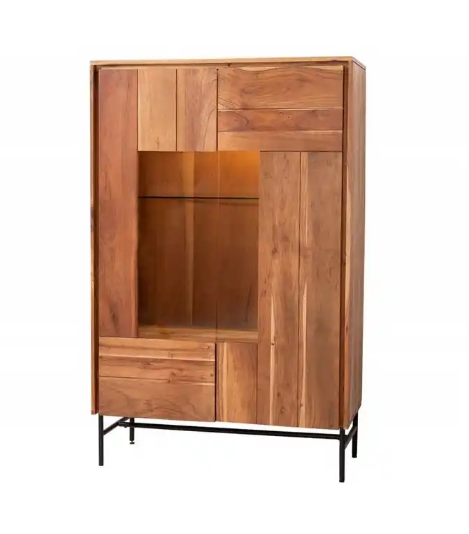 Aparador vitrina madera acacia con luz Aston 150×96 - Armarios
