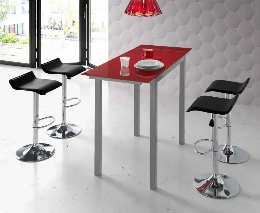 Mesa de cocina alta extensible Porto cristal rojo - Mesas de cocina