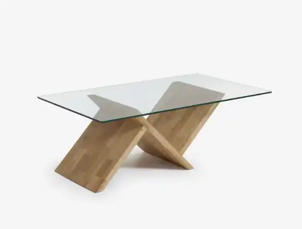 Mesa centro Andana cristal y madera maciza de roble 120x70cm - Mesas de centro y auxiliares