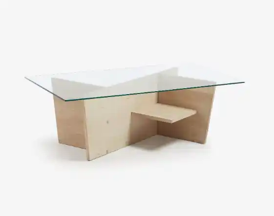 Mesa centro Andana cristal y madera maciza de roble 110x60cm - Mesas de centro y auxiliares