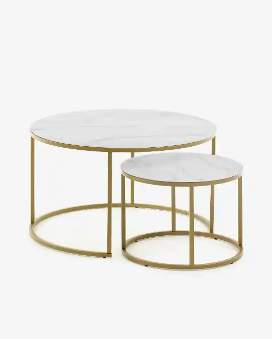Set de 2 mesas nido mármol acero dorado 50-80 cm