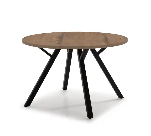 Mesa de comedor redonda industrial vintage nogal Beni 120 cm - Mesas de comedor