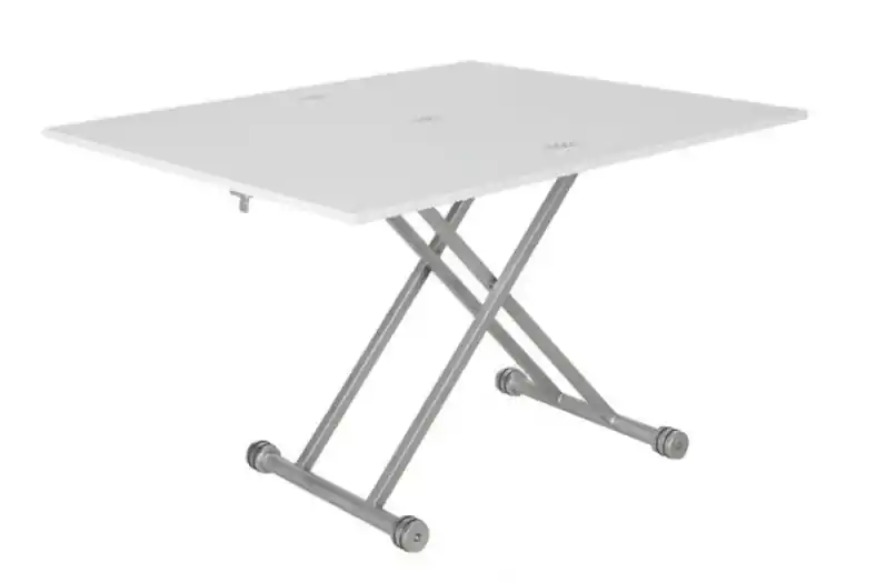 Mesa de centro graduable en altura tapa lacada en blanco 110-114×39-75 cm