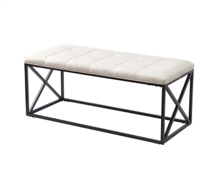 Banco Barcelona acolchado tela lino blanco 120cm - Puffs
