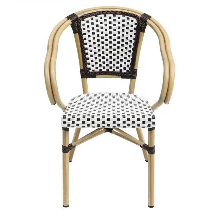 Sillón para exterior apilable aluminio y ratán blanco y marrón - Sillas hosteleria