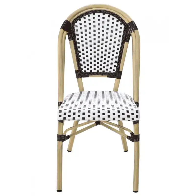 Silla para exterior apilable aluminio y ratán blanco y marrón - Sillas hosteleria