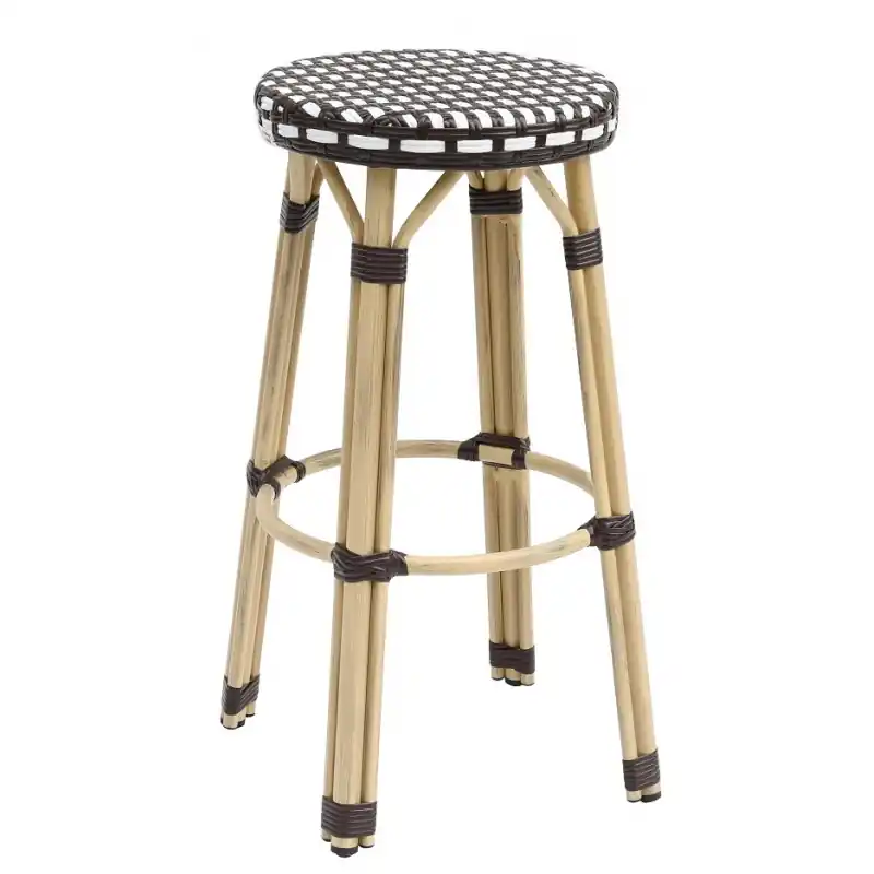 Taburete apilable para exterior aluminio y ratán blanco y marrón - Taburetes hosteleria
