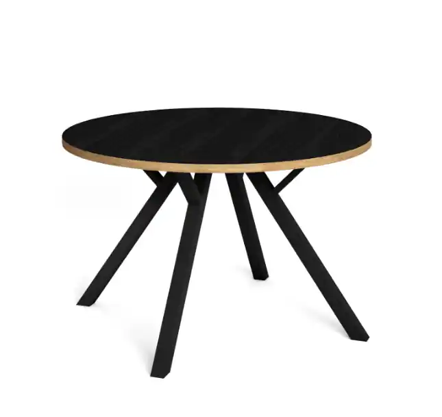 Mesa de comedor redonda Beni bocamina natural y patas en metal negro 120cm - Mesas de comedor
