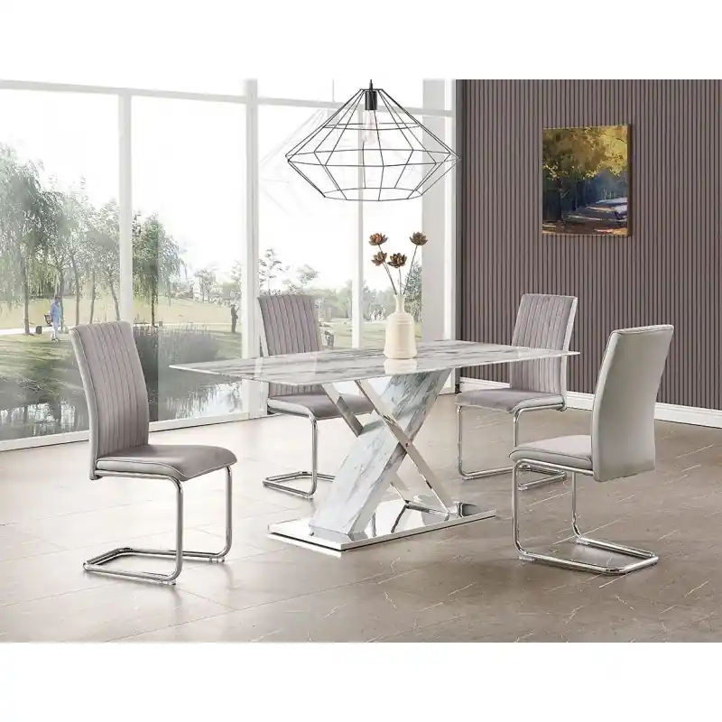 Mesa Benita cristal templado con imitación a mármol 160x80cm - Mesas de comedor