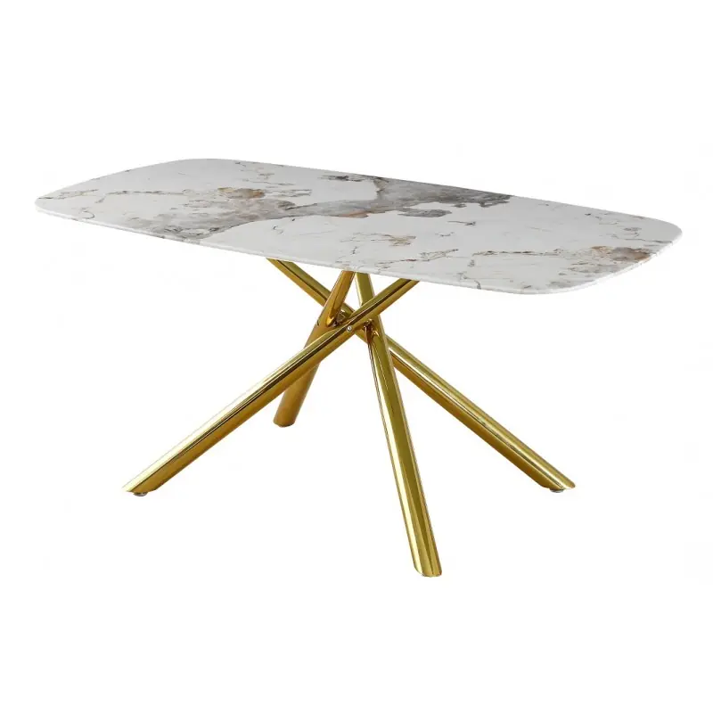 Mesa de cristal Zahra efecto mármol patas de metal dorado 160x90cm - Mesas de comedor