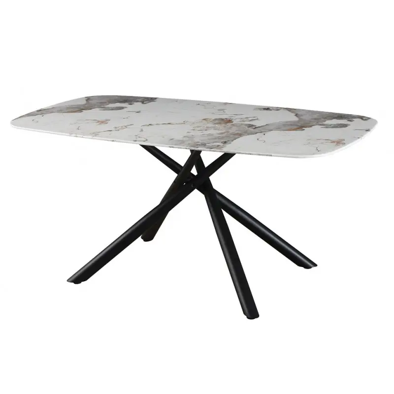 Mesa de cristal Zahra efecto mármol patas de metal negro 160x90cm - Mesas de comedor