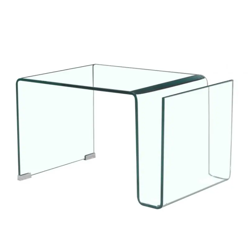 Mesa auxiliar con revistero cristal curvado Ondas 42×38 cm - Mesas de centro y auxiliares