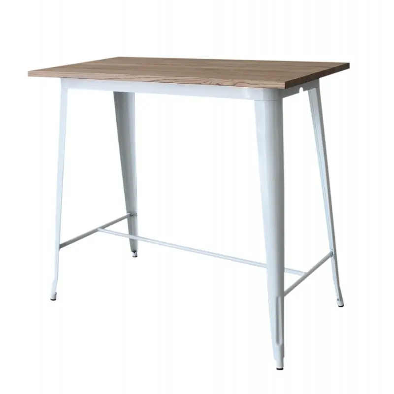 Mesa alta Tolix acero blanco madera olmo 120×60 - Mesas hosteleria