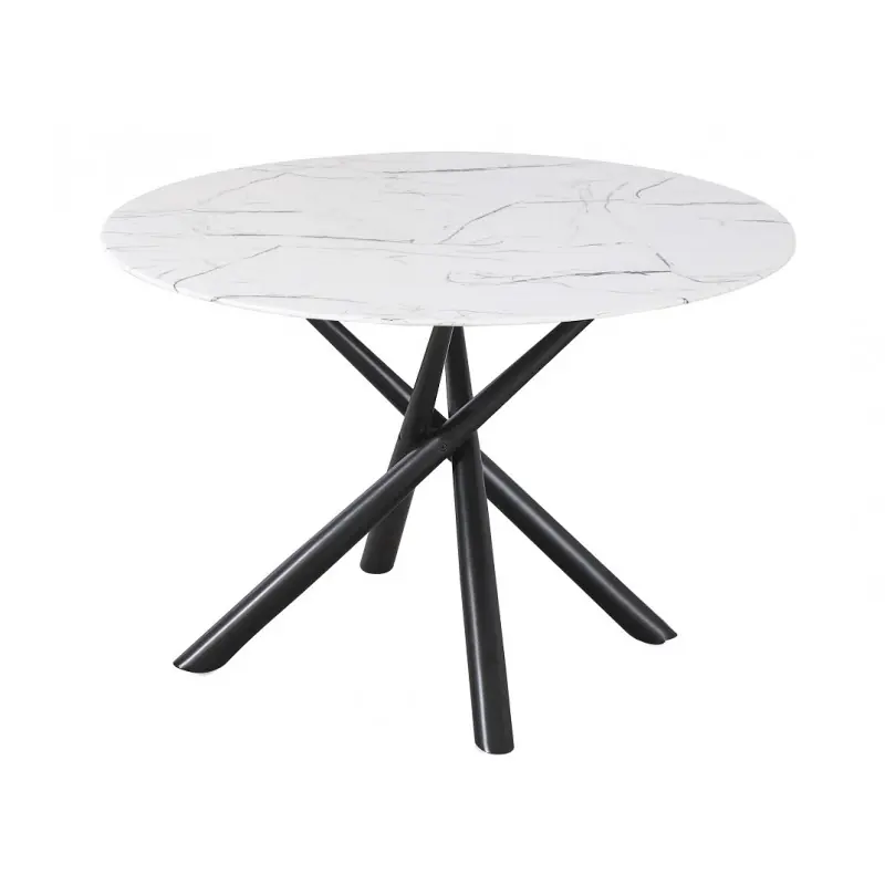 Mesa de cristal Zahra efecto mármol patas de metal negro 120cm - Mesas de comedor