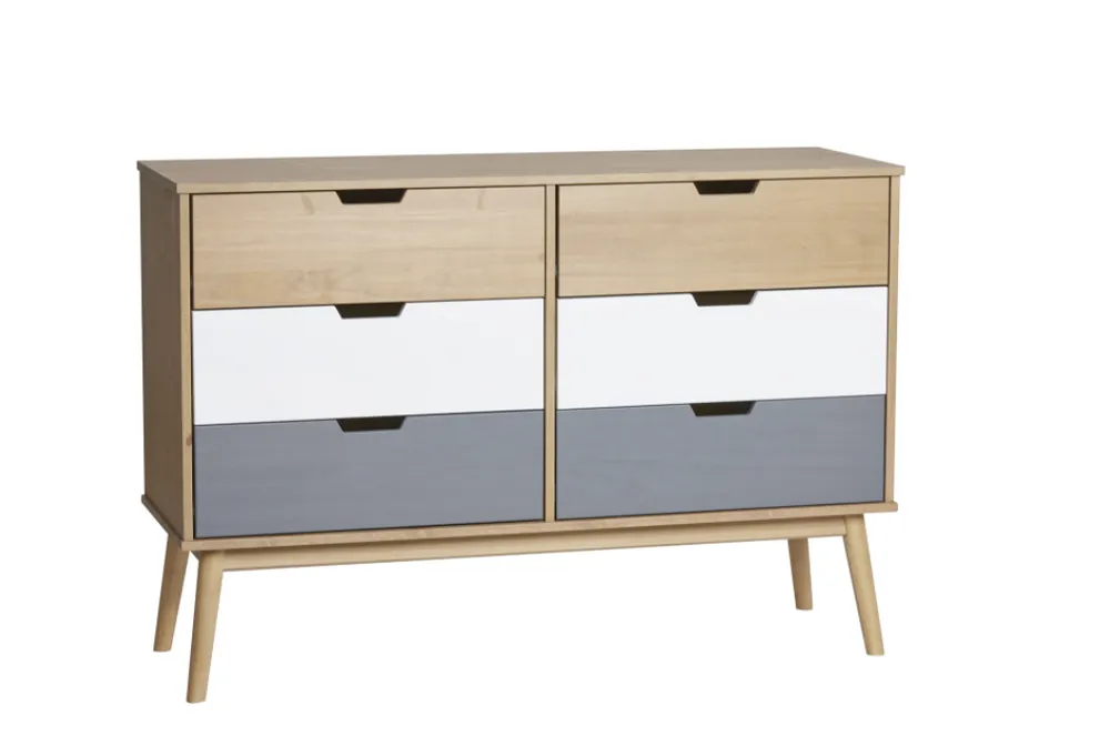 Comoda nordico cusco pino natural gris blanco 120×82 - Comodas Sinfonier
