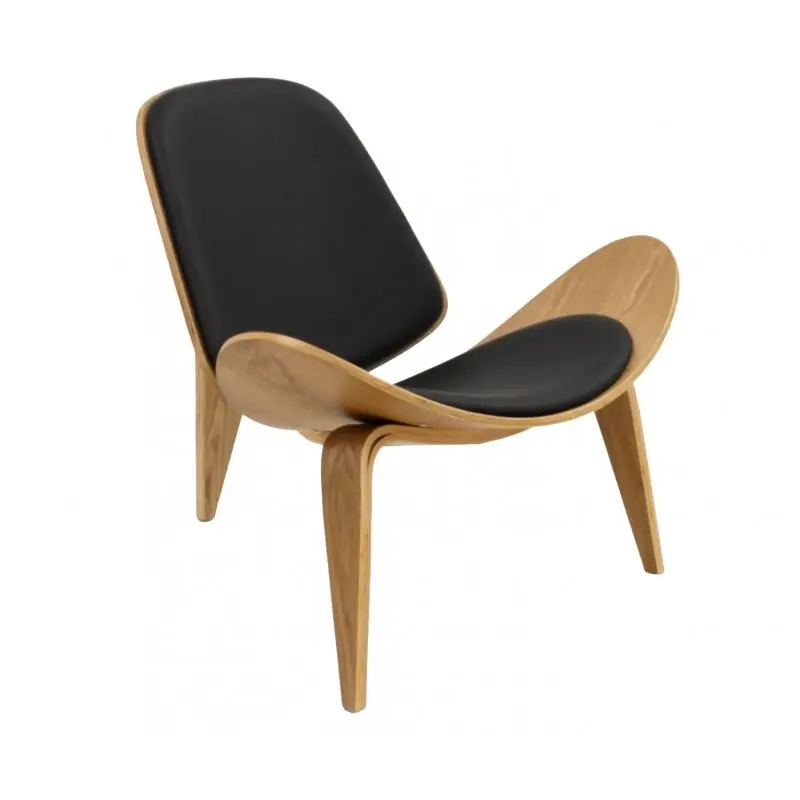 Butaca reproduccion CH07 madera de fresno similpiel negra - Sillones