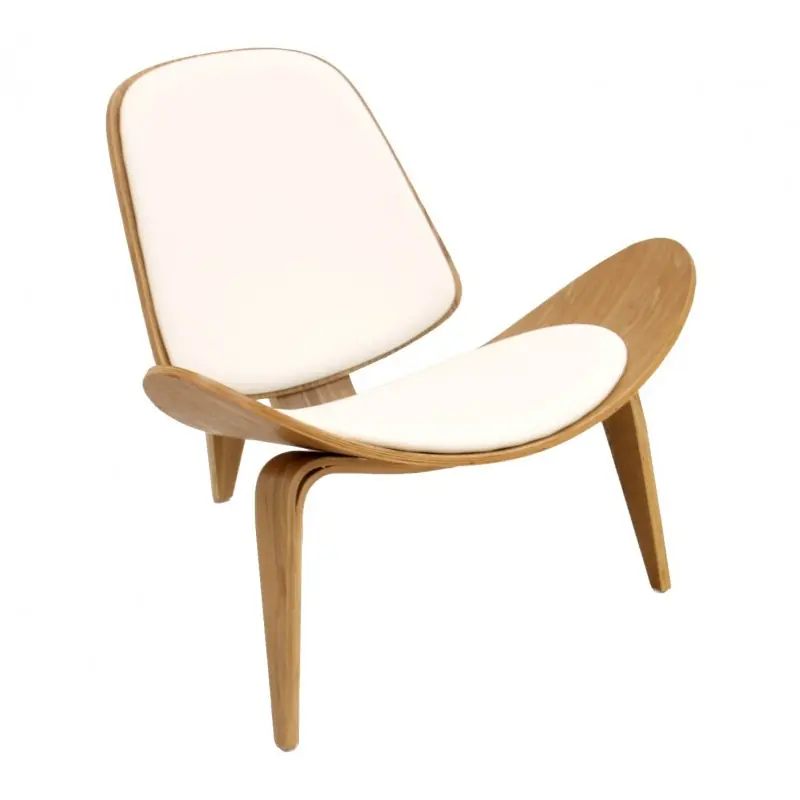 Butaca reproduccion CH07 madera de fresno similpiel blanca - Sillones