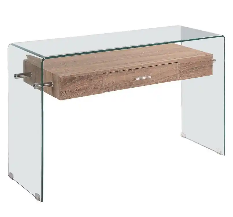 Consola recibidor cristal transparente cajon roble 120×40 - Consolas