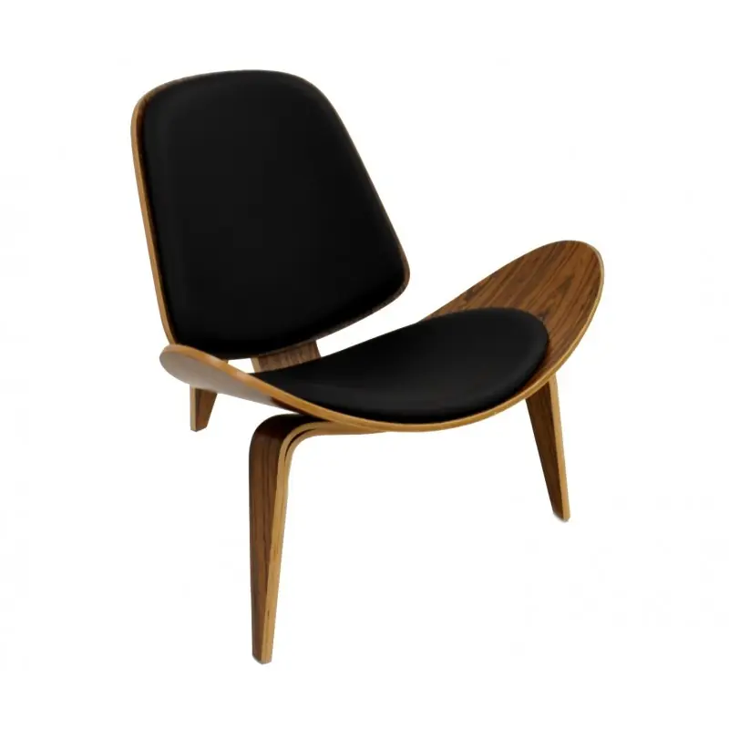 Butaca reproduccion CH07 madera de palo rosa similpiel negro - Sillones