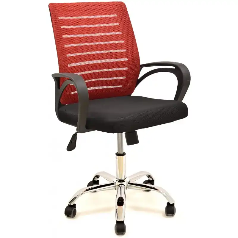 Sillón de oficina con malla roja y asiento negro - Sillas oficina operativas