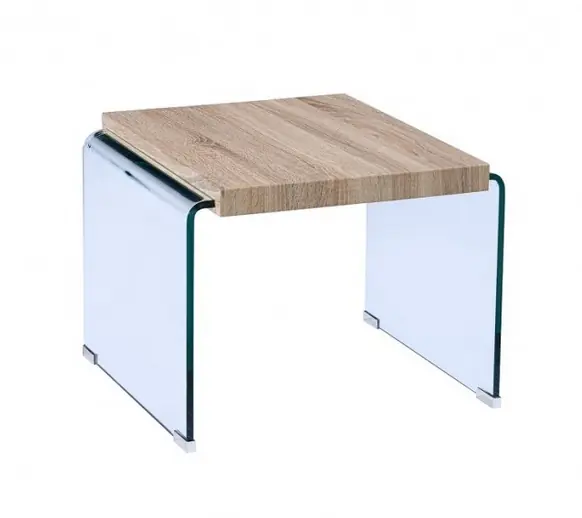 Mesa auxiliar Oslo cristal curvado madera 55×55 - Mesas de centro y auxiliares