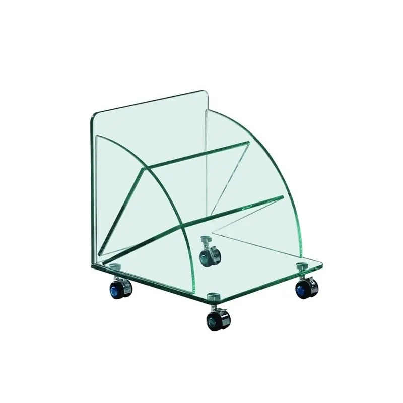 Mesa de diseño con ruedas cristal curvado - Estanterias cajoneras