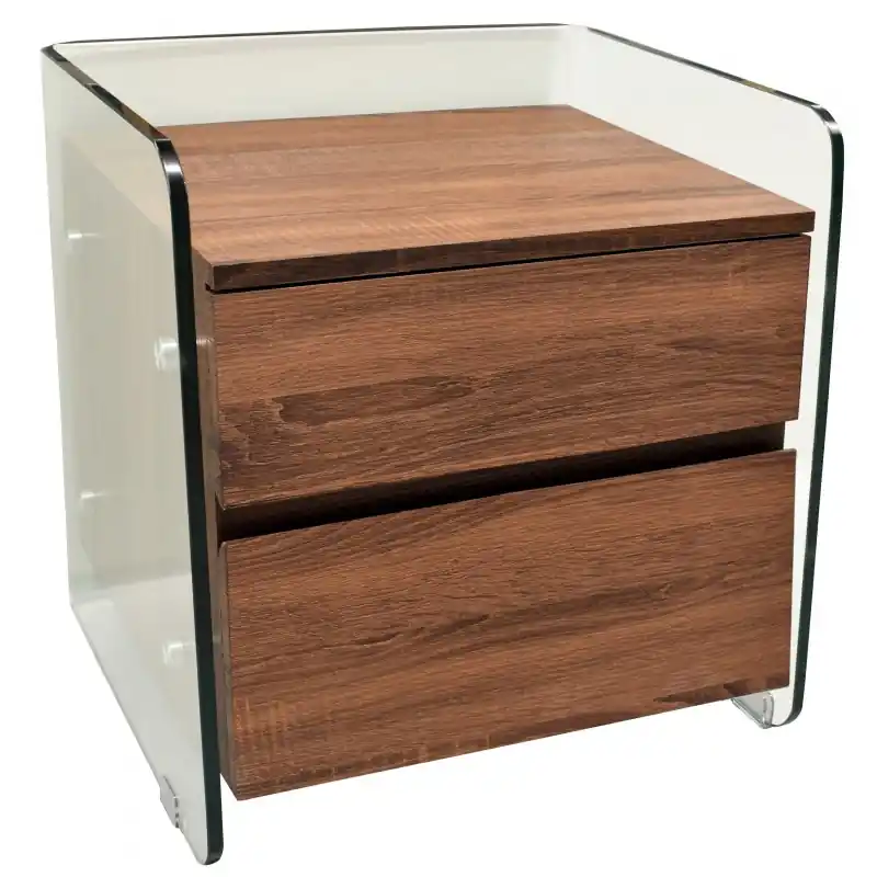 Mesa de cristal curvado con dos cajones 50x43cm - Mesas de centro y auxiliares