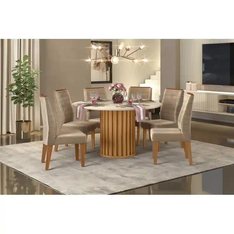 Mesa Venera con tapa lacada con vidrio pegado y base de madera roble 136 cm - Mesas de comedor