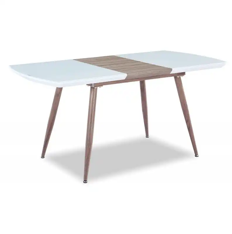 Mesa Oslo extensible madera blanco brillo cristal 140x180x80 - Mesas de comedor