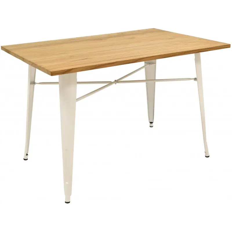 Mesa Tolix blanco madera maciza 160cm - Mesas de acero inox