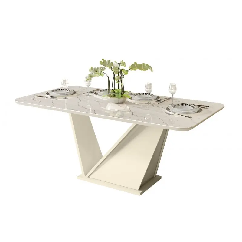 Mesa de comedor Frida con efecto mármol blanco 180×90 cm - Mesas de comedor
