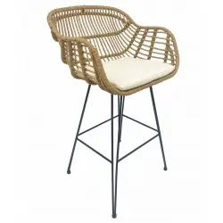 Taburete con cojin Alma de ratan beige - Taburetes hosteleria