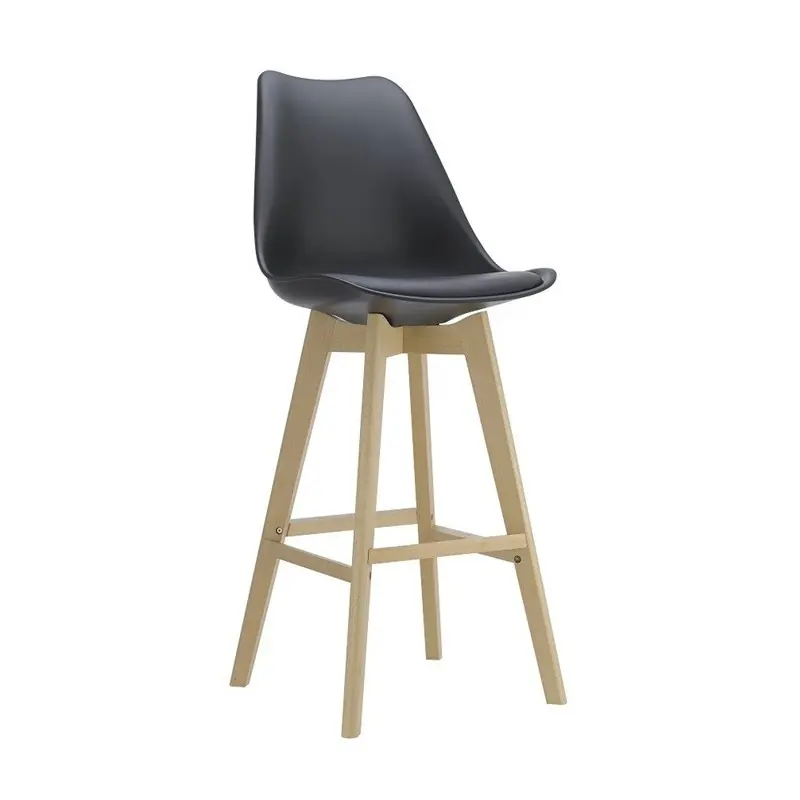 Taburete de madera tower con cojin similpiel negro - Taburetes hosteleria