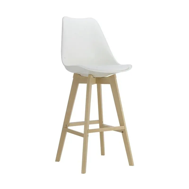 Taburete de madera tower con cojin similpiel blanco - Taburetes hosteleria